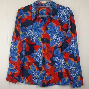 M & S Collection UK Size 14 Linen Blend Floral Long Sleeve Women's Shirt